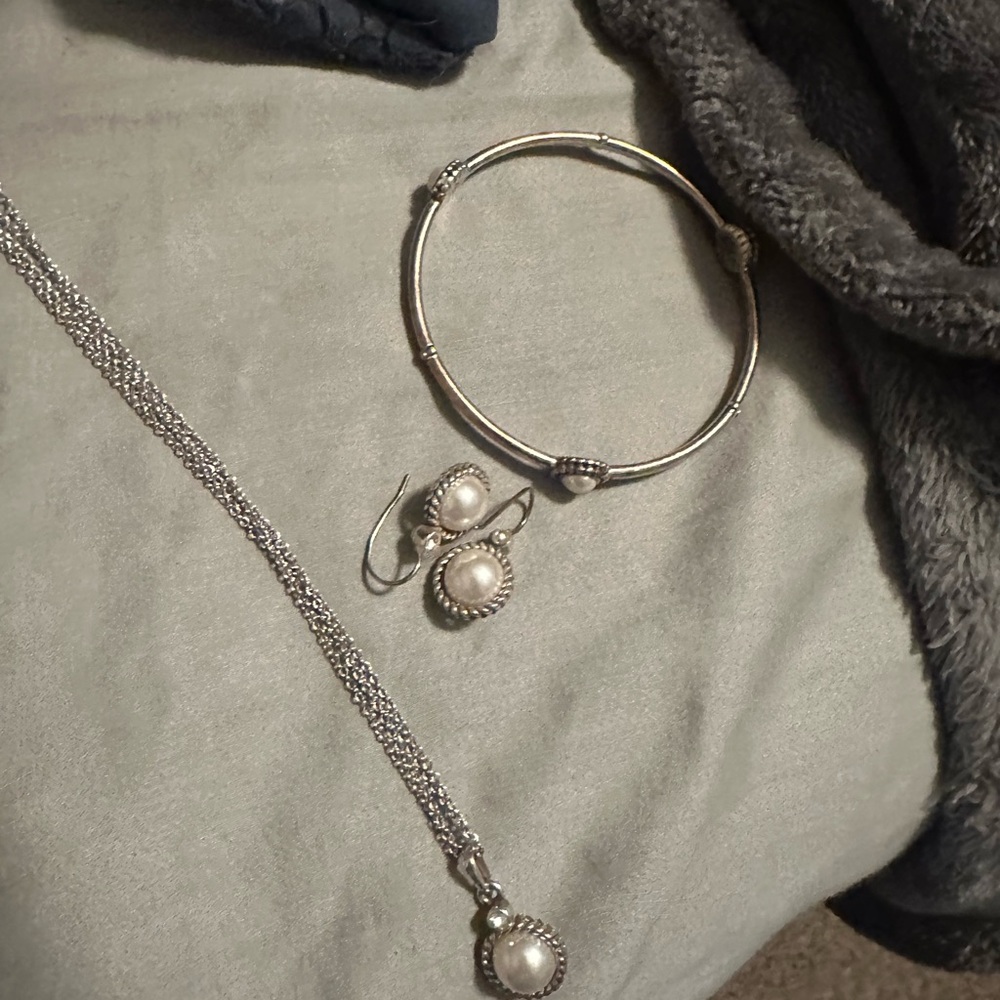 Brighton Silver-Tone Pearl Necklace, Bracelet & Earrings Set